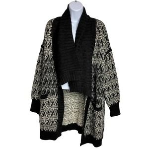 Cynthia Rowley Cardigan Sweater Knit Wool Alpaca Open Long Boho Black White